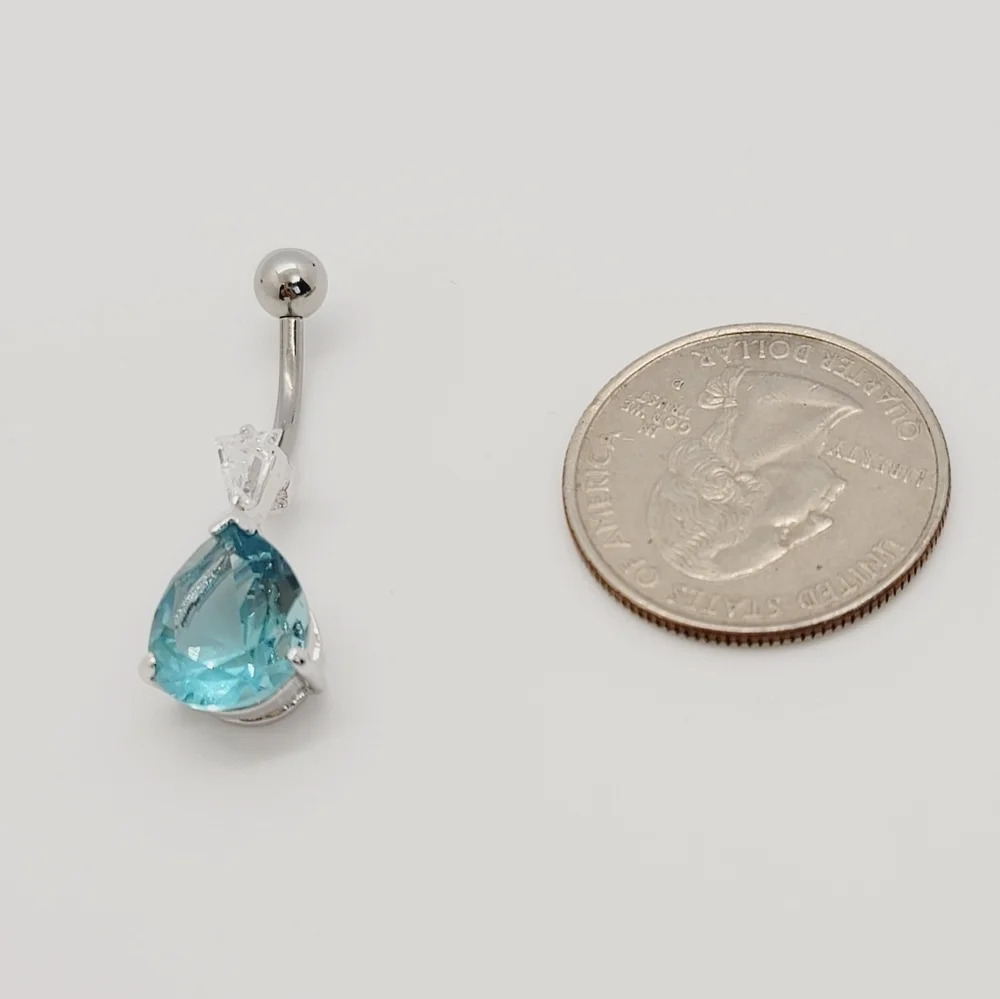 New Sterling Silver CZ Belly Button Navel Ring